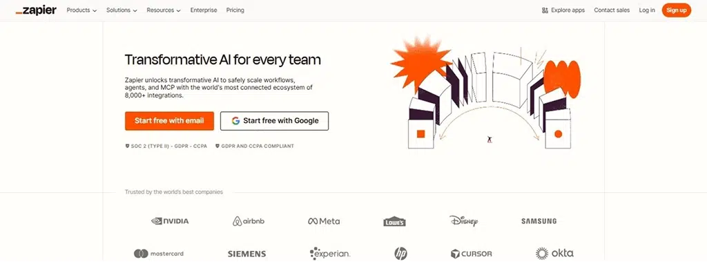Image showing the homepage of Zapier
