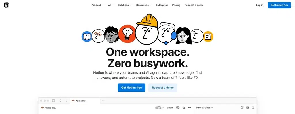 Image showing the homepage of Notion